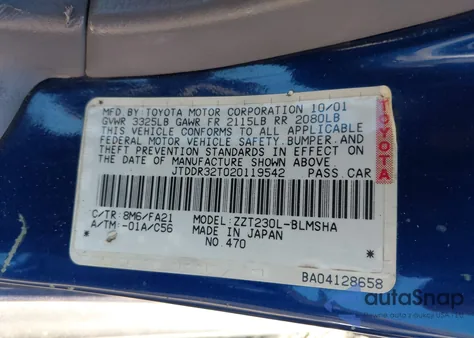 2002 Toyota Celica Gt из США, поврежденный, VIN JTDDR32T020119542